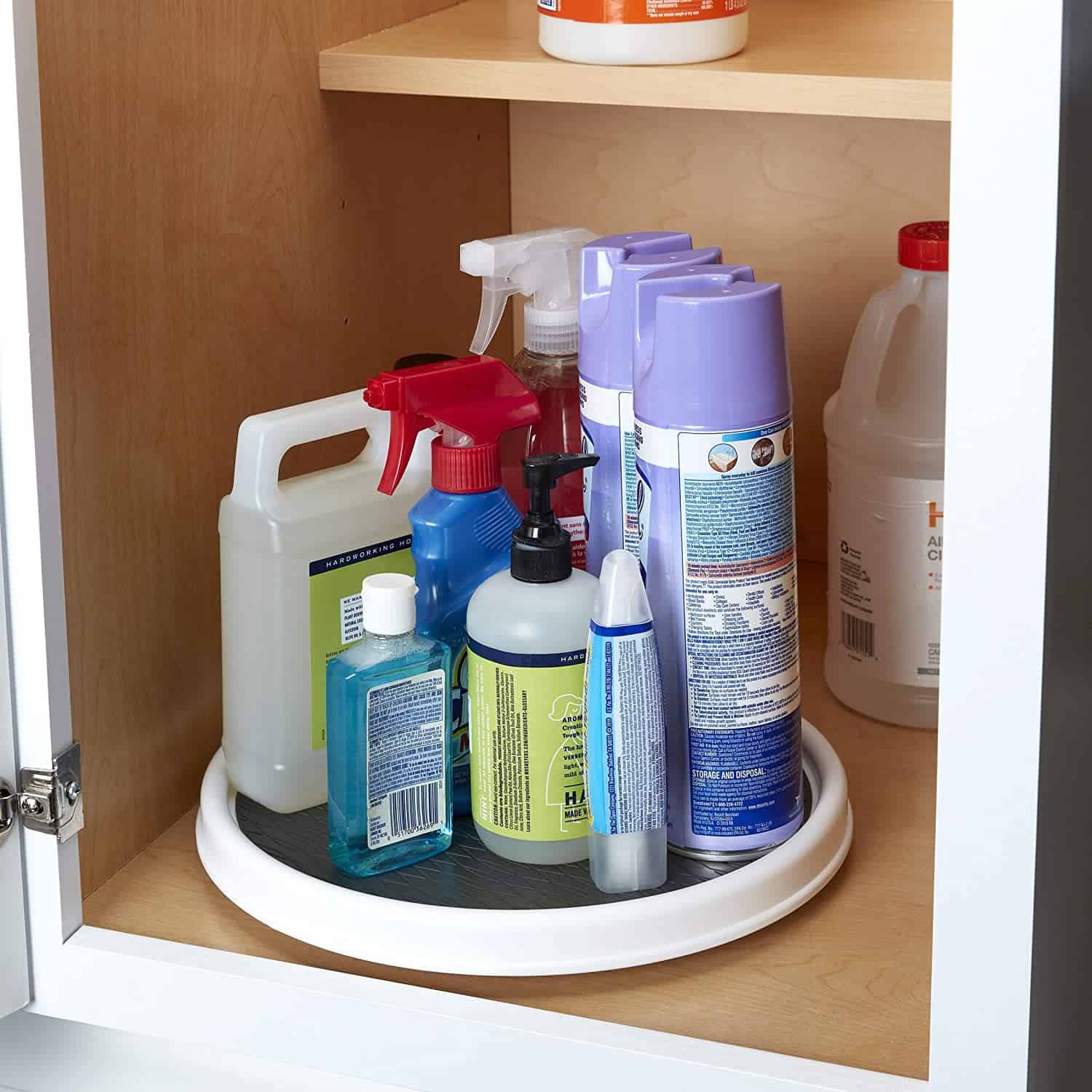 lazy susan as under sink organizer