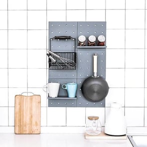 how to organize a small kitchen using a pegboard