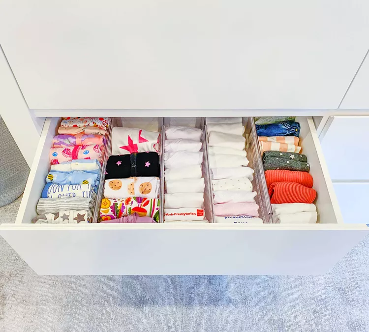 how to use drawer dividers to organize baby closets