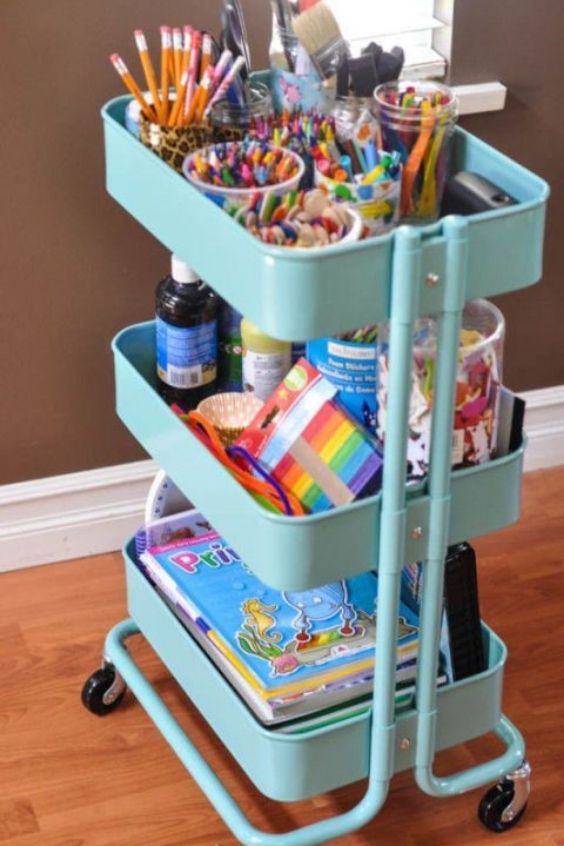Storing toys in rolling cart